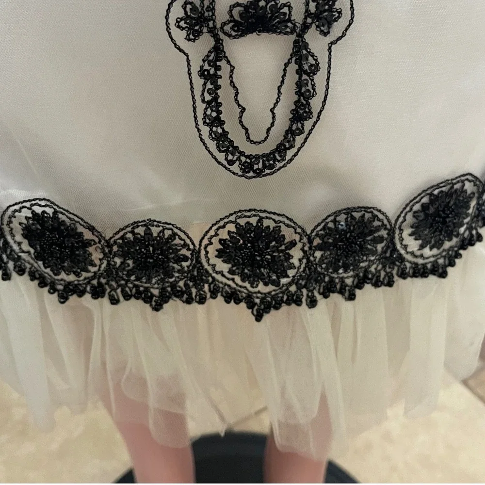 SHANI designer nylon Fairy‎ beaded cream black embroidery sequin ruffle skirt 10